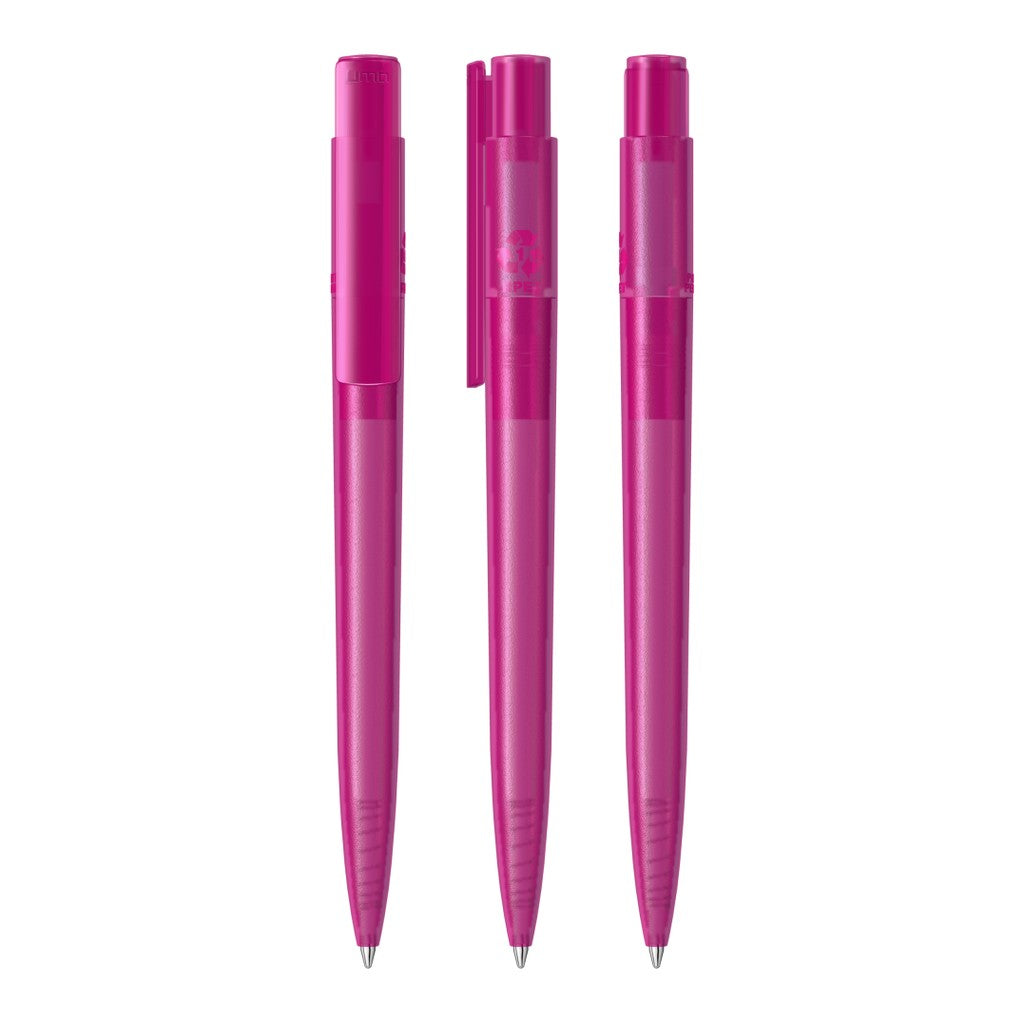 Druckkugelschreiber transparent frozen mit Griffrillen – Magenta