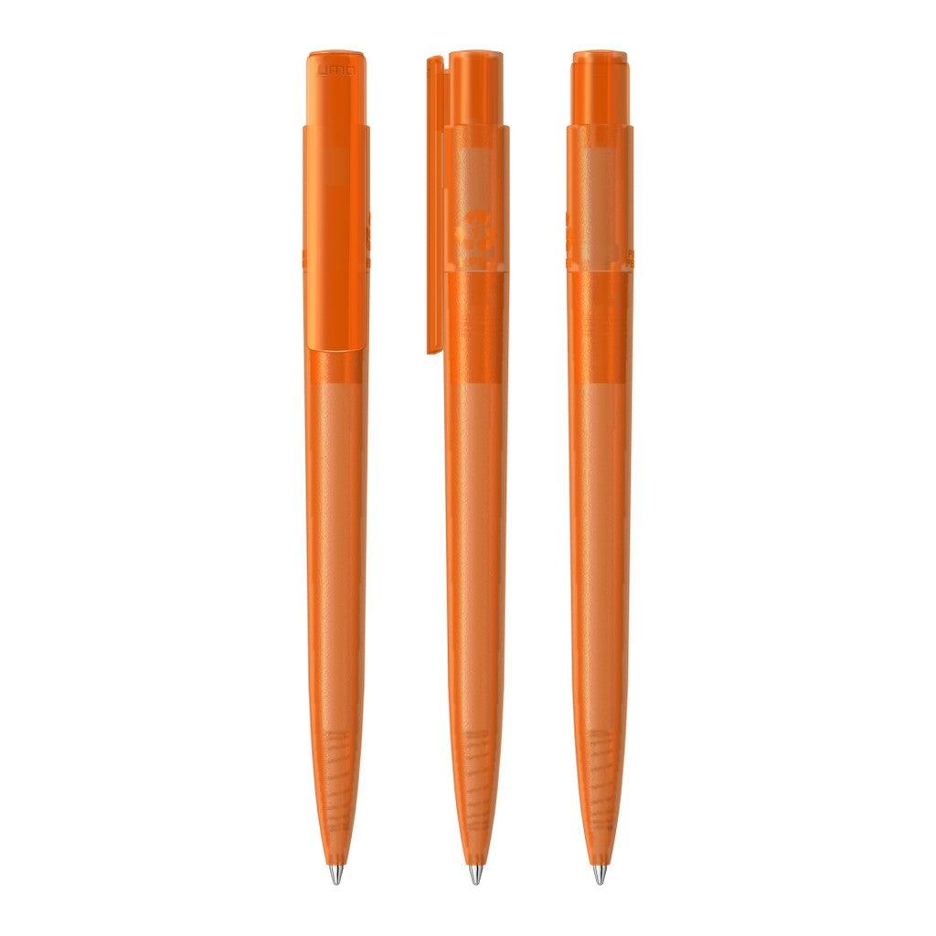 Druckkugelschreiber transparent frozen mit Griffrillen – Orange