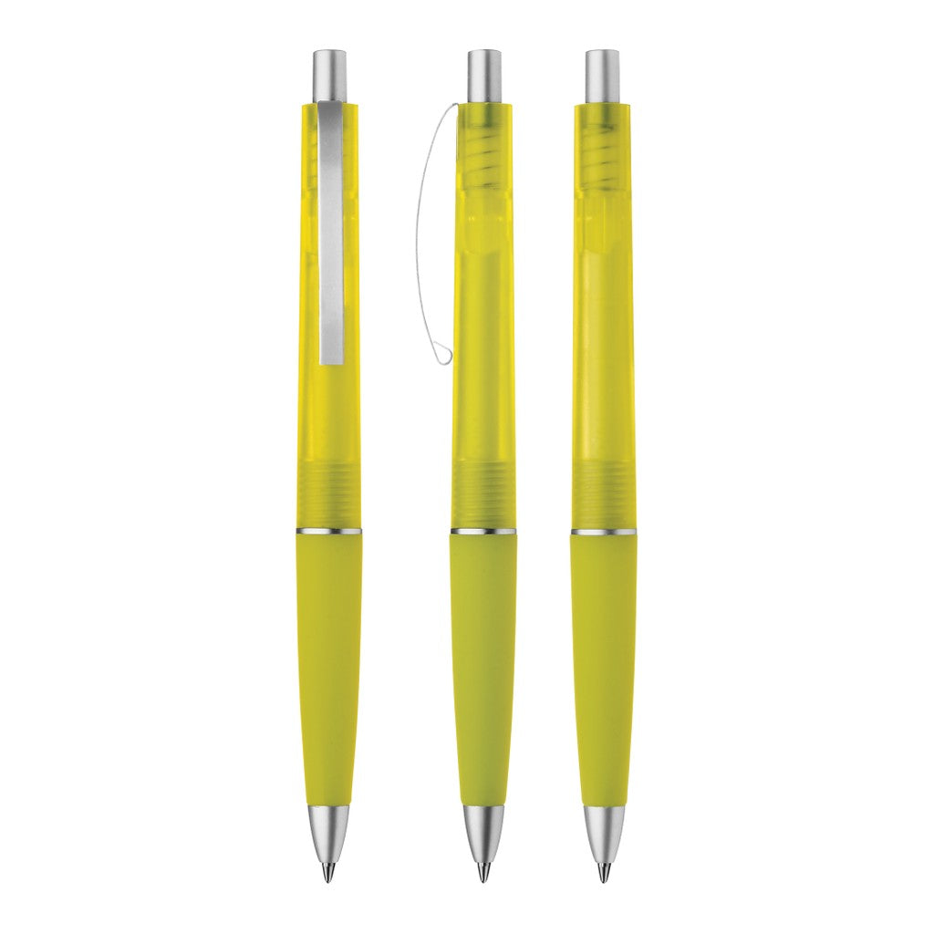 Druckkugelschreiber transparent frozen mit Metallclip – Gelb