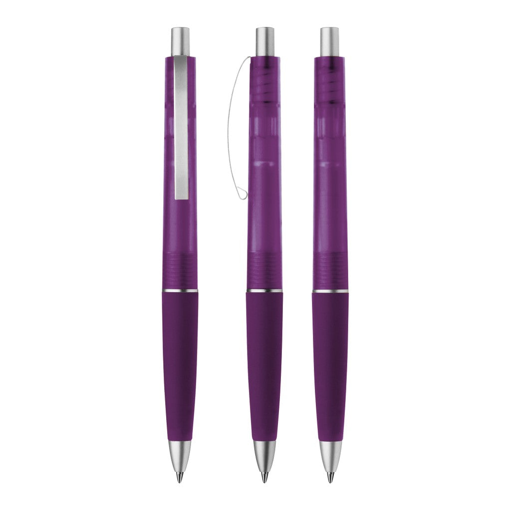 Druckkugelschreiber transparent frozen mit Metallclip – Violett