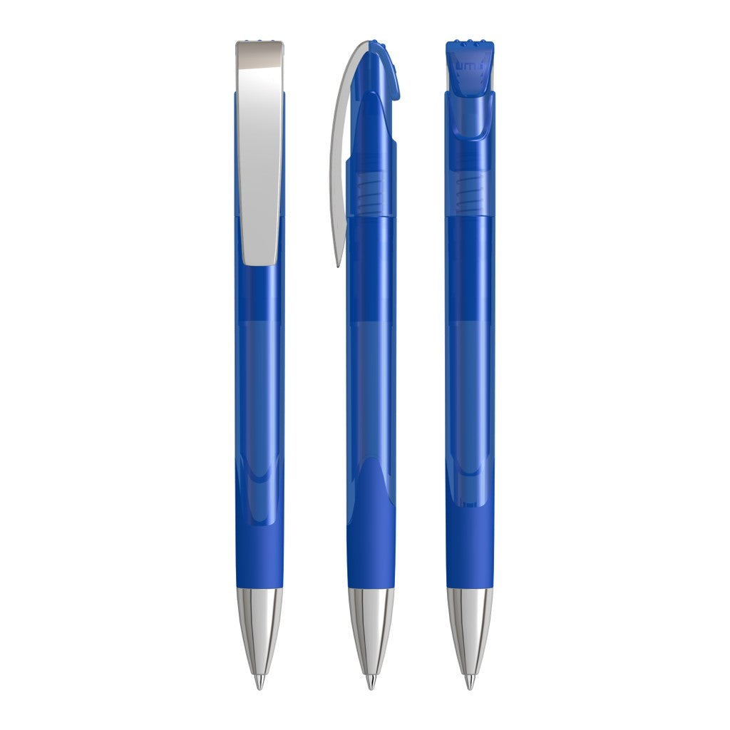 Druckkugelschreiber transparent glänzend mit Metallclip – Dunkelblau