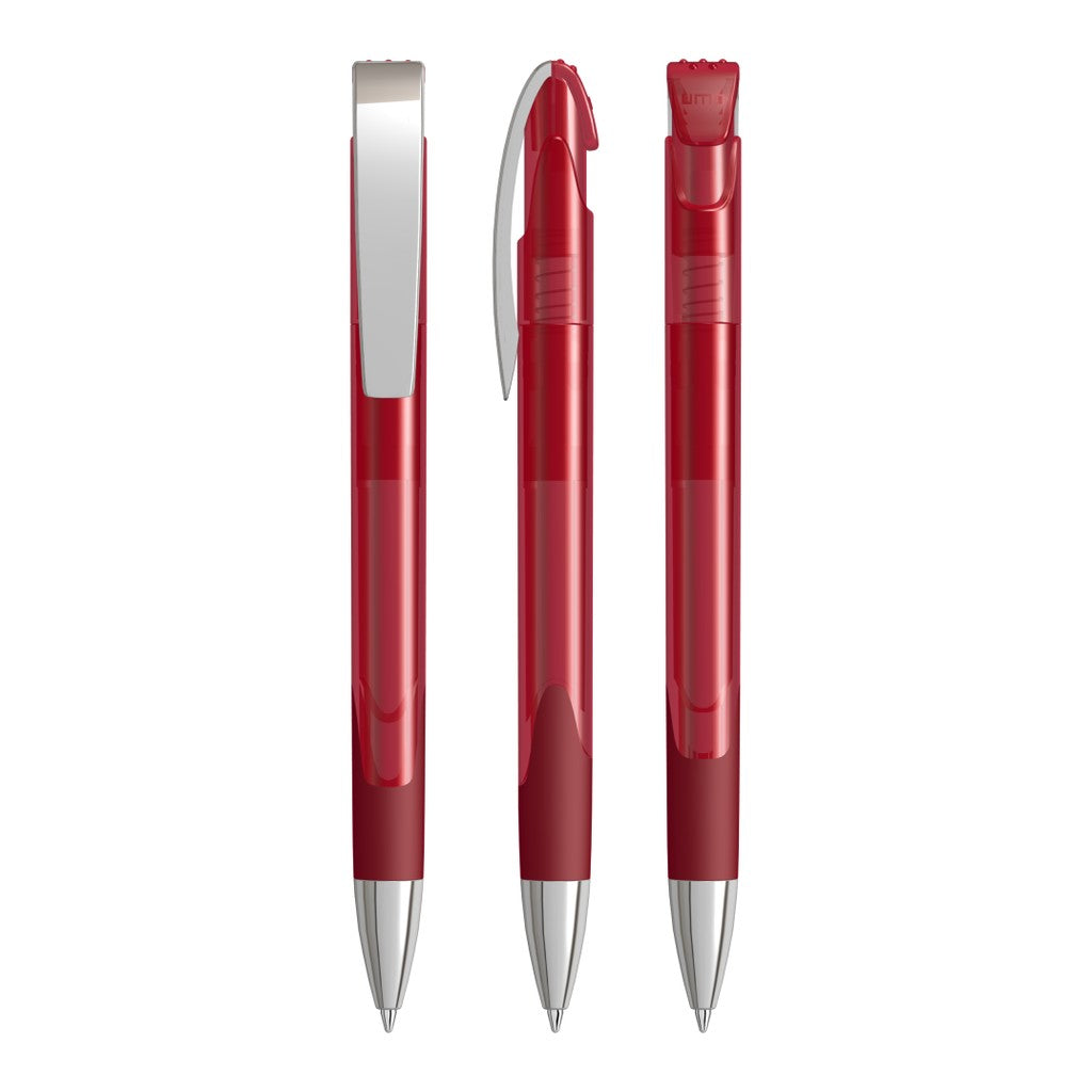 Druckkugelschreiber transparent glänzend mit Metallclip – Rot