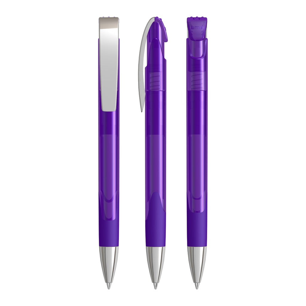 Druckkugelschreiber transparent glänzend mit Metallclip – Violett