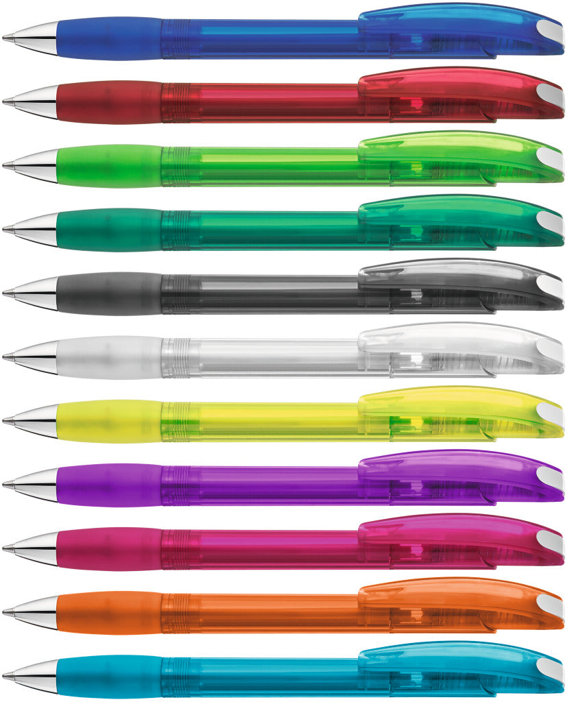 Druckkugelschreiber transparent mit Clipdrücker – alle Farben