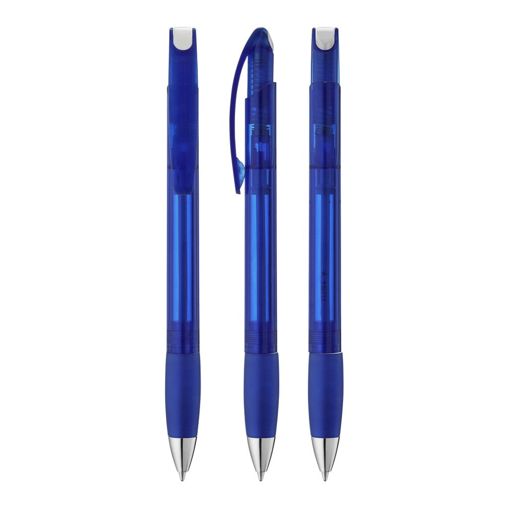 Druckkugelschreiber transparent mit Clipdrücker – Blau