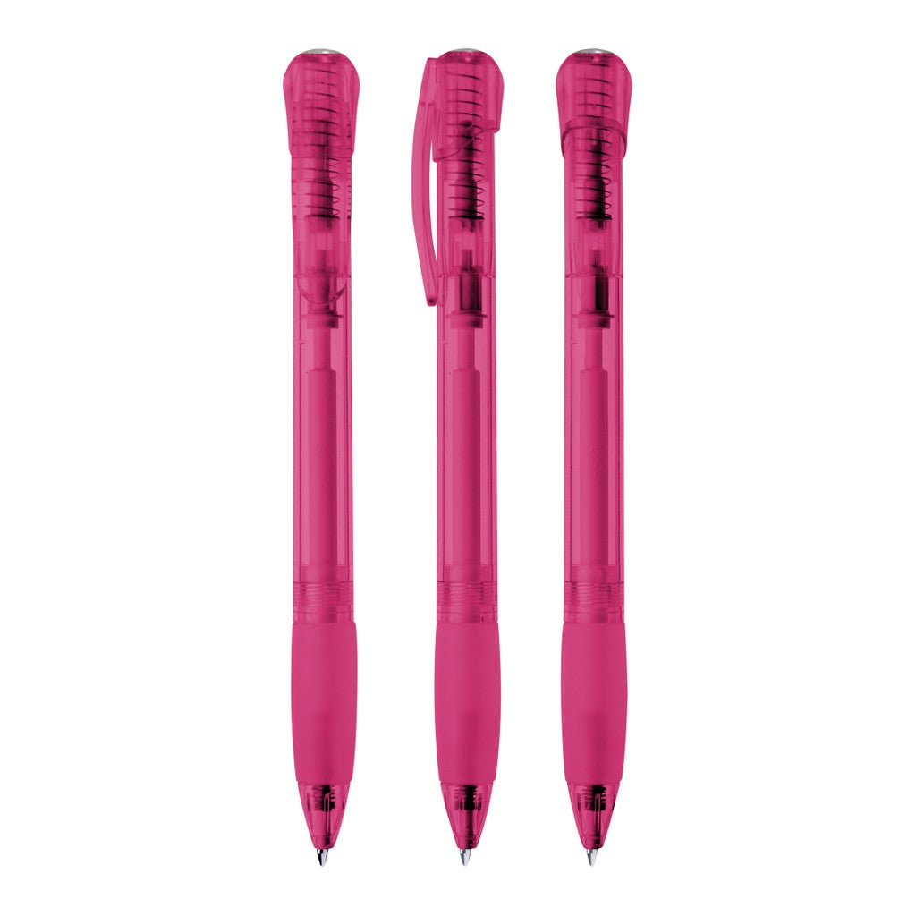 Druckkugelschreiber transparent mit farbiger Griffzone – Magenta