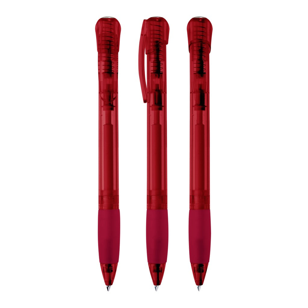 Druckkugelschreiber transparent mit farbiger Griffzone – Rot