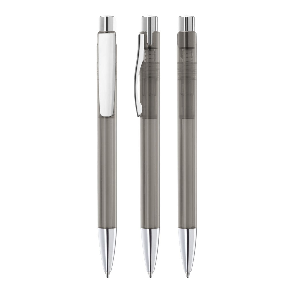 Druckkugelschreiber transparent mit Metallclip – Anthrazit