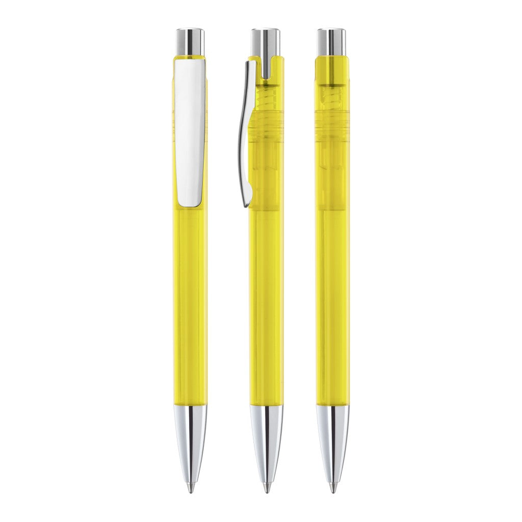 Druckkugelschreiber transparent mit Metallclip – Gelb