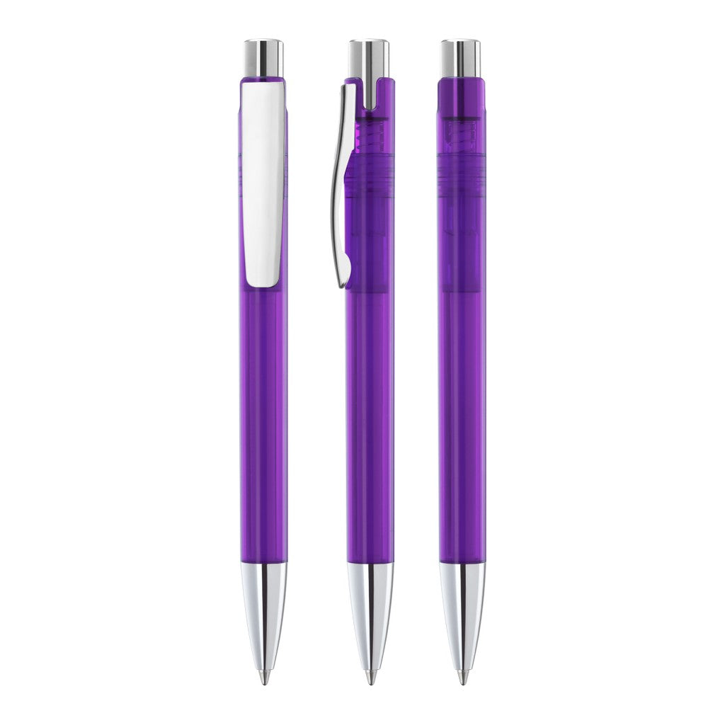 Druckkugelschreiber transparent mit Metallclip – Violett