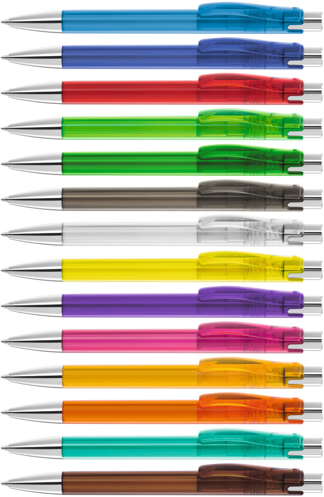 Druckkugelschreiber transparent mit schwerer Spitze – alle Farben