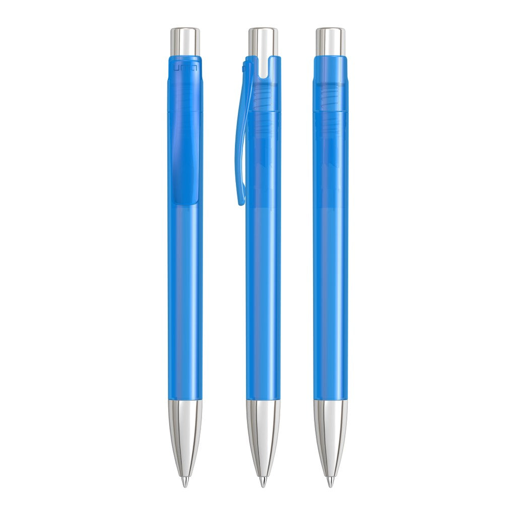 Druckkugelschreiber transparent mit schwerer Spitze – Hellblau