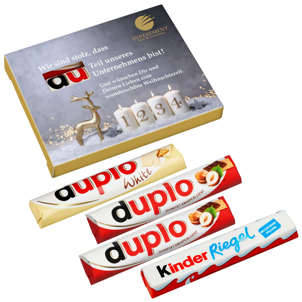 duplo Vierer Pack in individuell gestalteter Werbehülle mit Sichtfenster