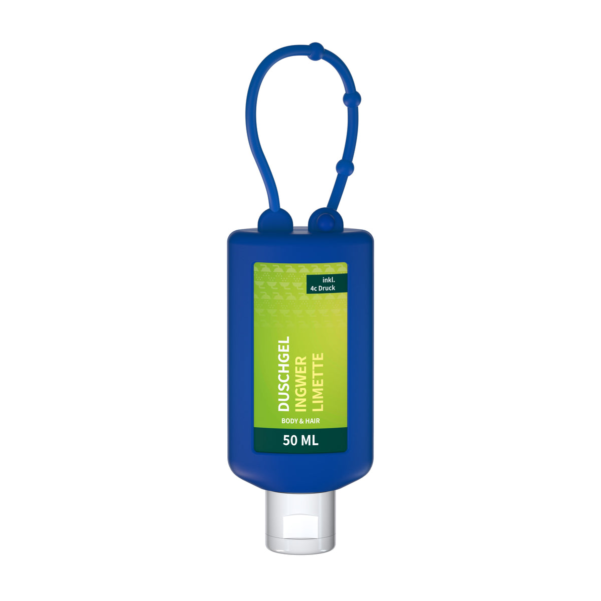 Duschgel Ingwer Limette 50 ml Flasche mit Silikonschlaufe – Blau