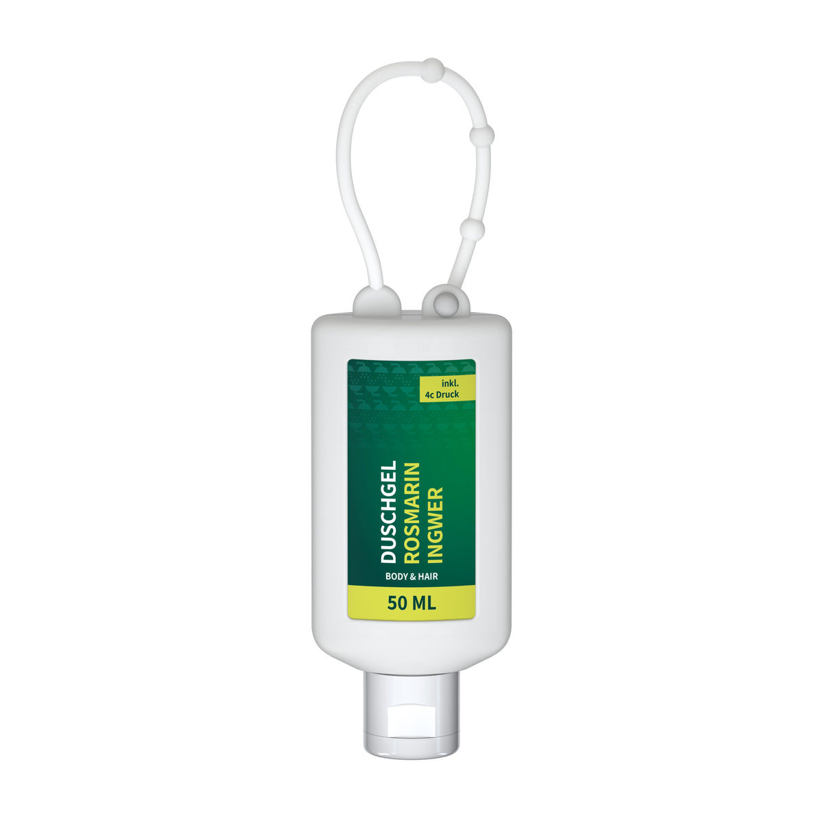 Duschgel Rosmarin Ingwer 50 ml Flasche zum Anhängen – Weiß