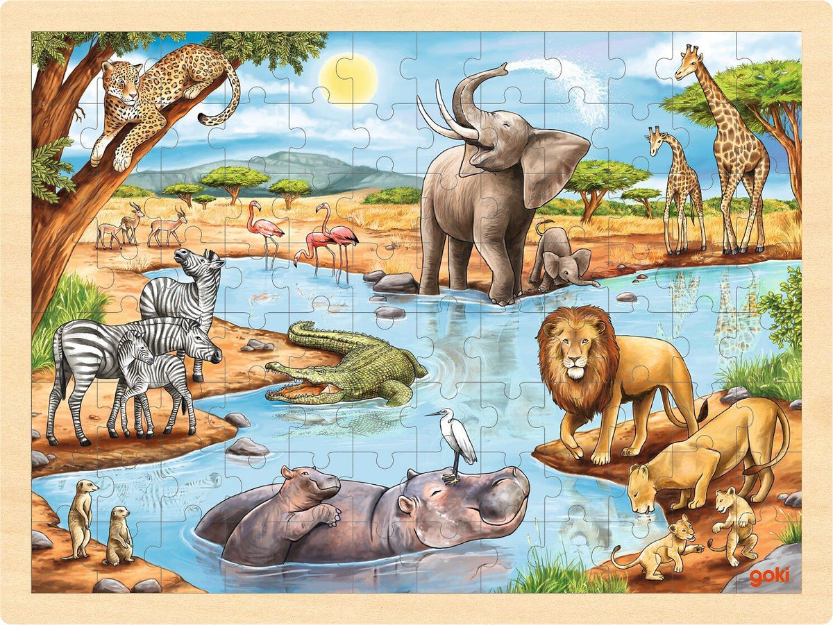 Einlegepuzzle afrikanische Savanne mit Elefant und Löwe – Ansicht