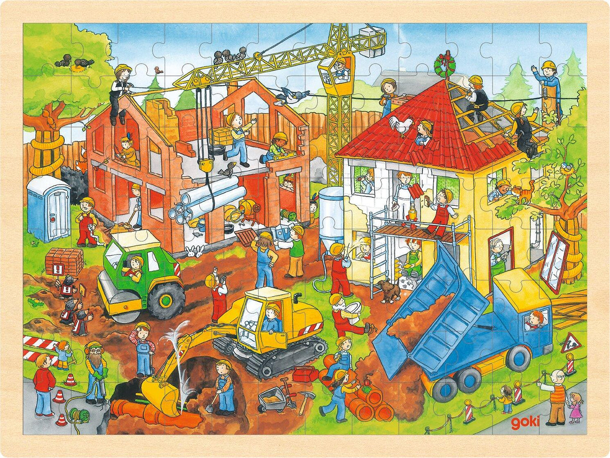 Einlegepuzzle Baustelle mit Bagger, Kran und Kipper – Ansicht