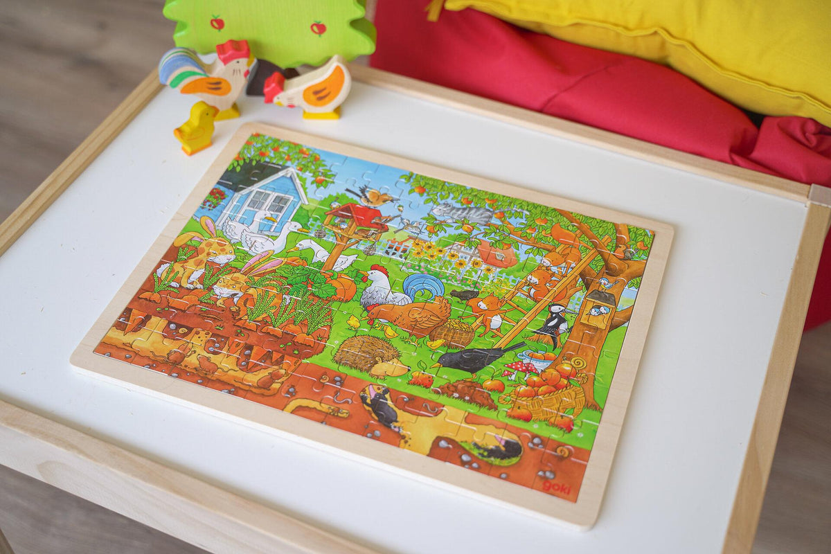Einlegepuzzle Garten über und unter der Erde – Nahansicht