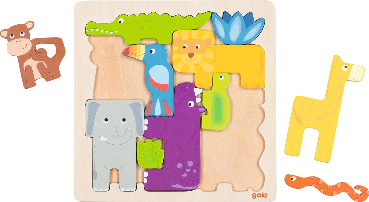 Einlegepuzzle Safari mit Tierformen aus Holz von goki – weitere Ansicht