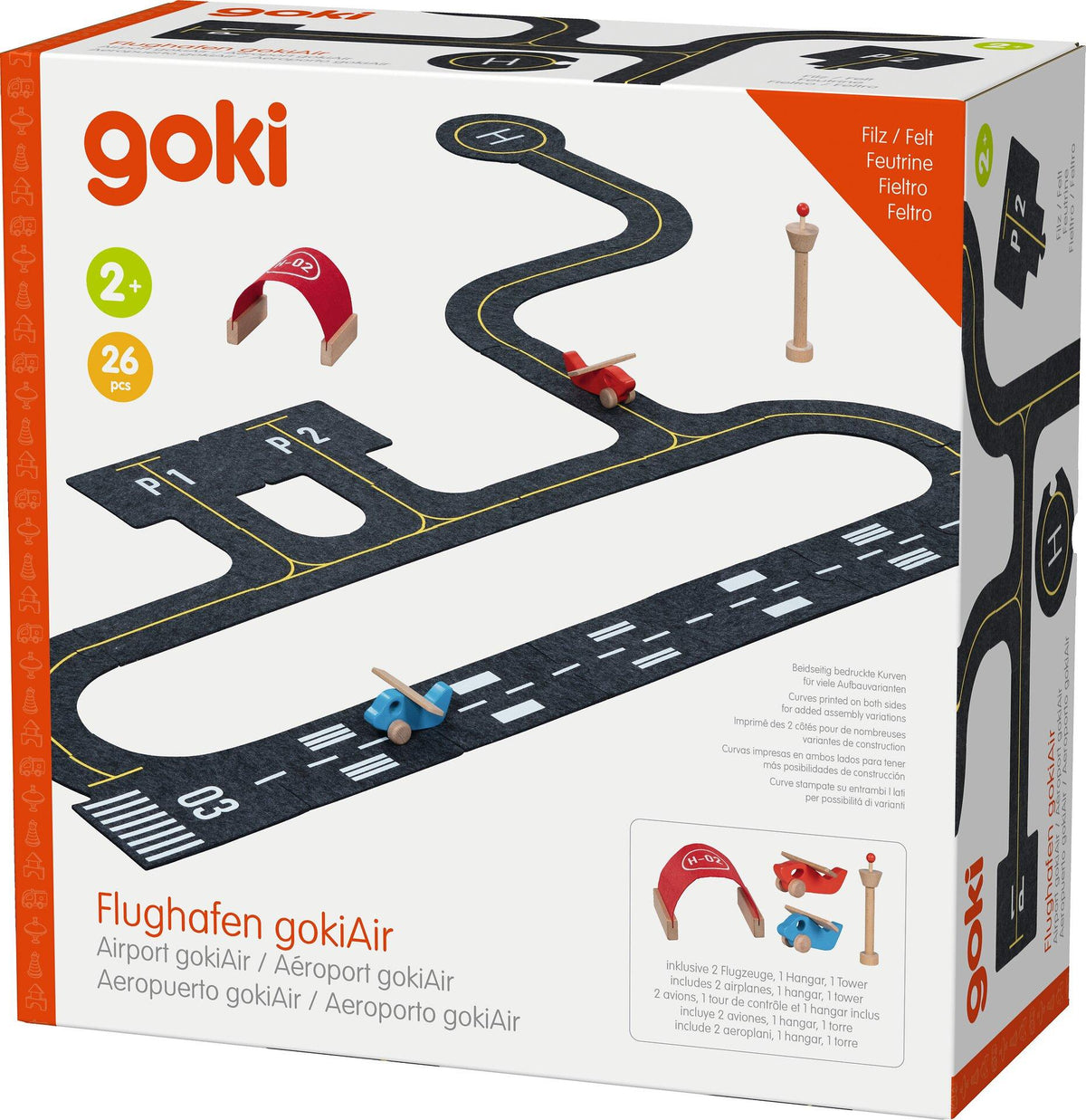 Flughafen Spielset gokiAir aus Holz und Filz – Verpackung