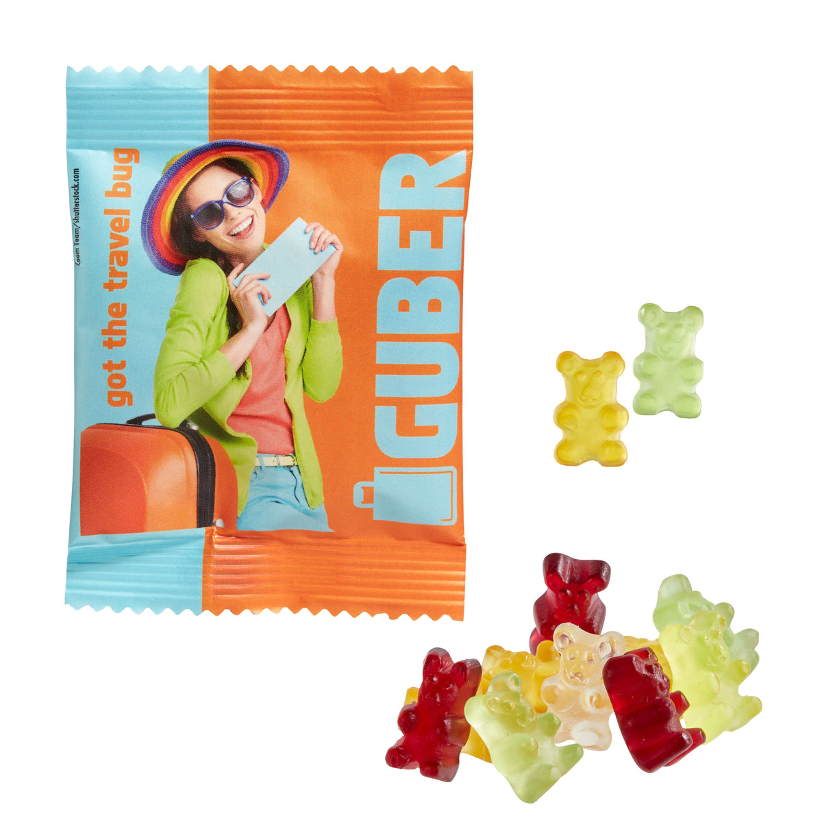 Fruchtgummi Bärchen mit Süßungsmittel im bedruckten Werbetütchen 85 x 60 mm