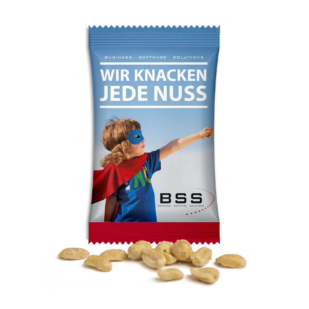Geröstete Erdnüsse im bedruckten Werbetütchen