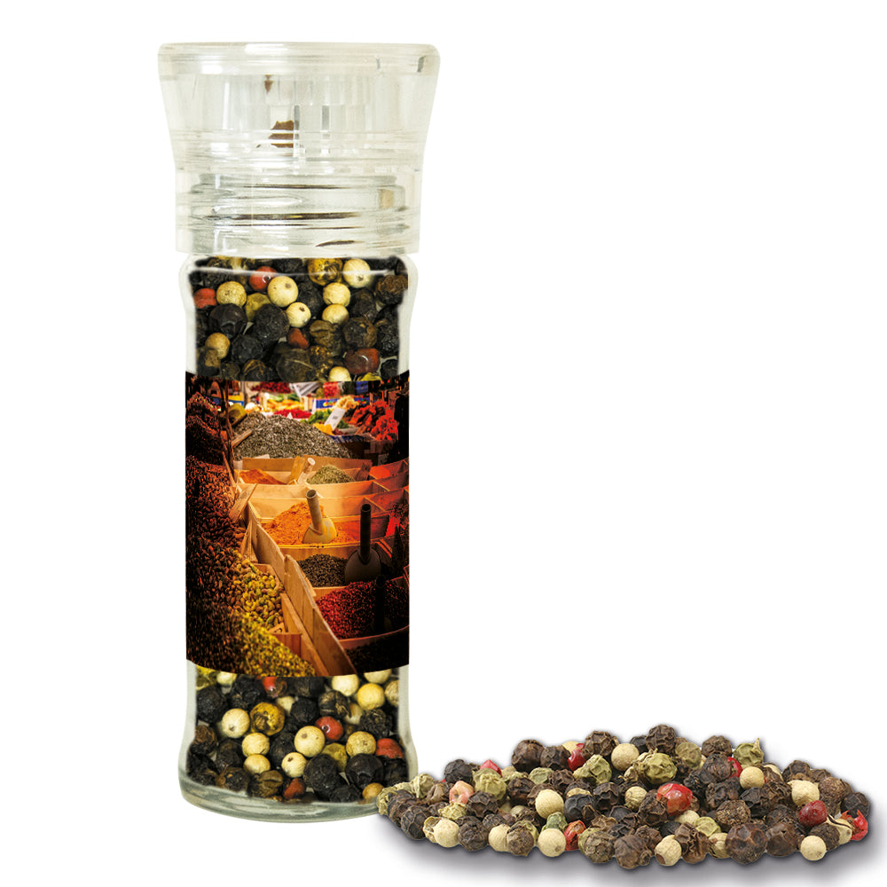 Gewürzmischungen in der Gewürzmühle aus Glas – Gewürzmischung bunte Pfefferkörner, ca. 45 g