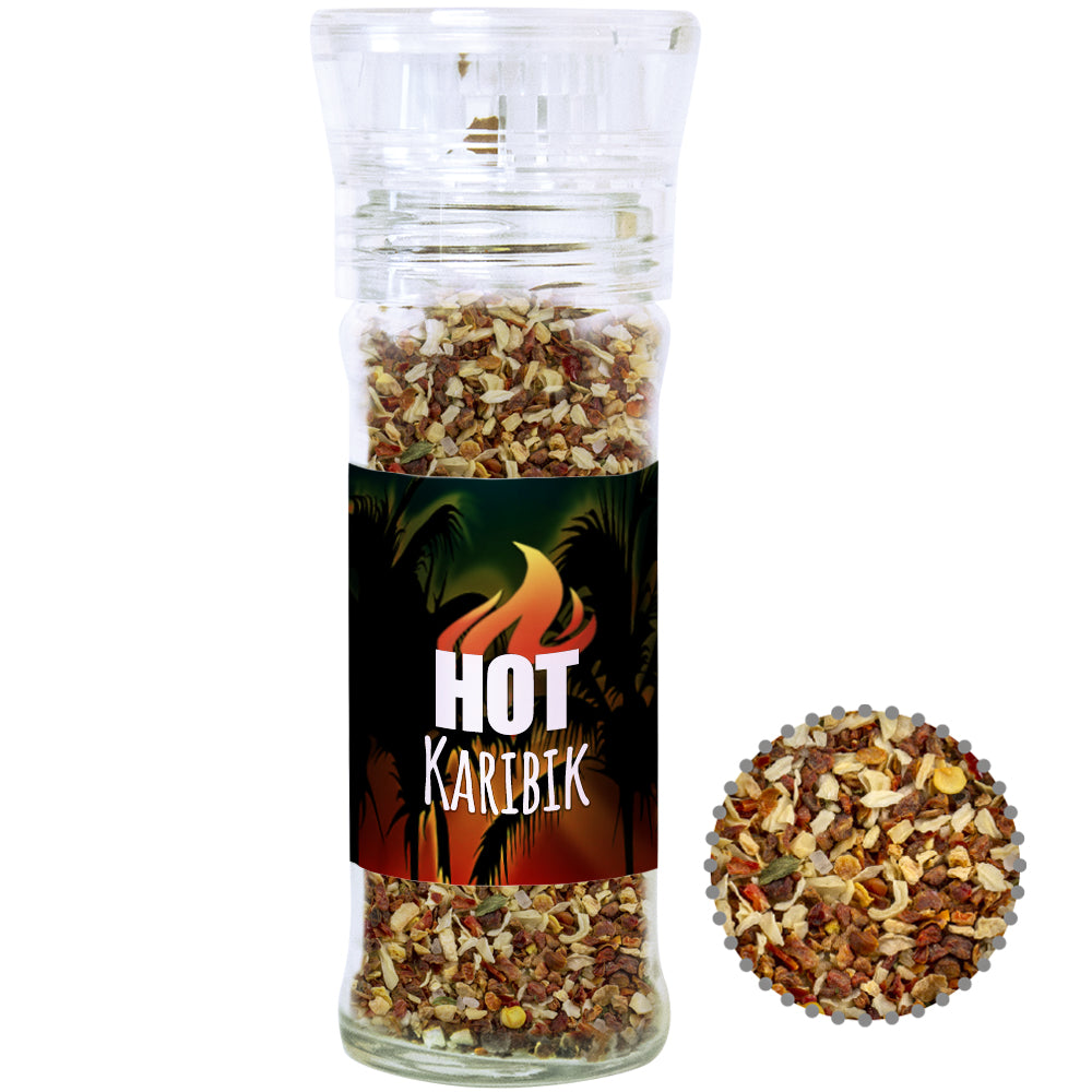 Gewürzmischungen in der Gewürzmühle aus Glas – Gewürzmischung HOT Karibik Mix, ca. 35 g