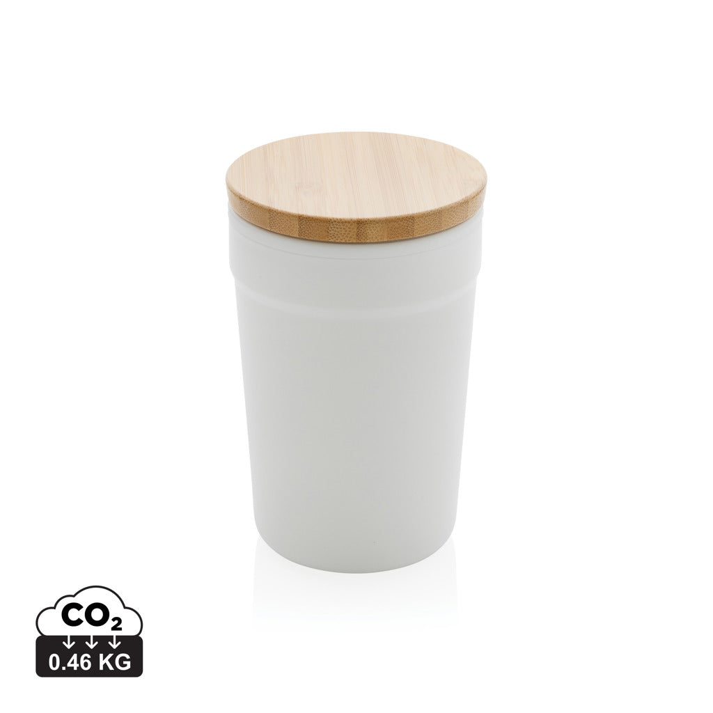 GRS rPP-Becher mit Bambusdeckel – weiß