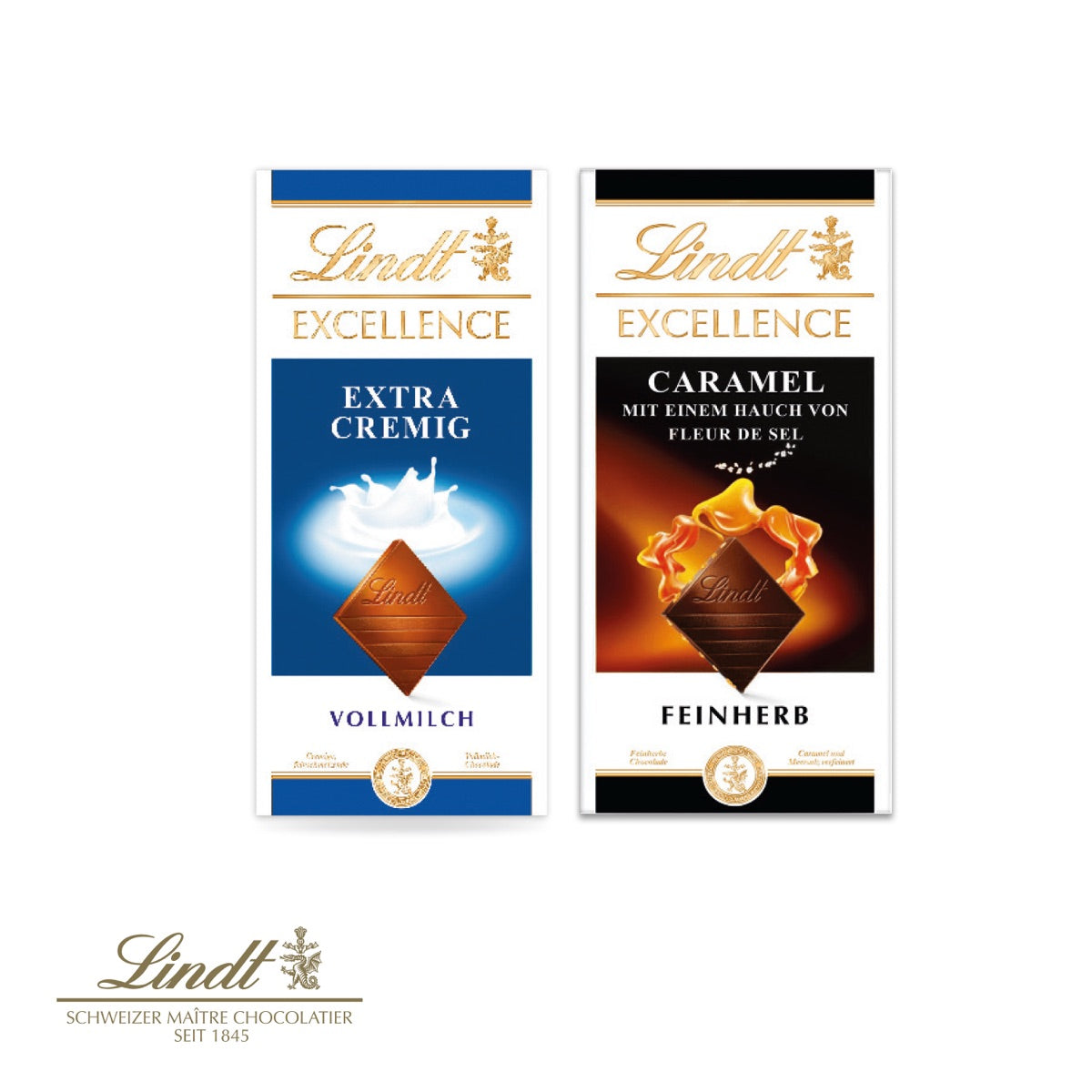 Grußkarte geöffnet mit Lindt Excellence Tafel im Schokoladenfach