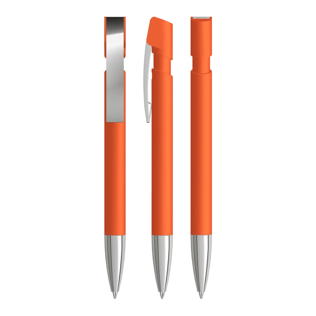 Gummierter Druckkugelschreiber mit Metallspitze – Orange