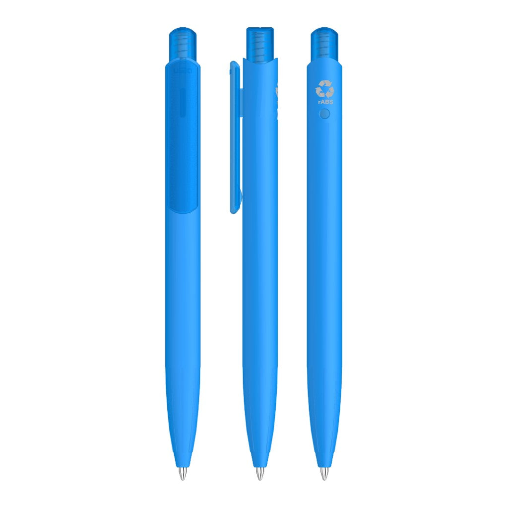 Gummierter Kugelschreiber mit transparentem Clip – Hellblau