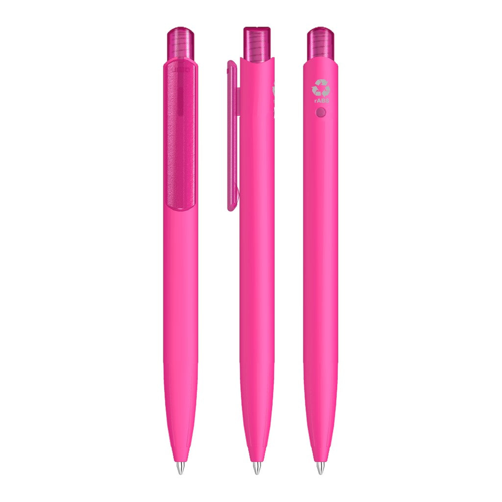 Gummierter Kugelschreiber mit transparentem Clip – Magenta