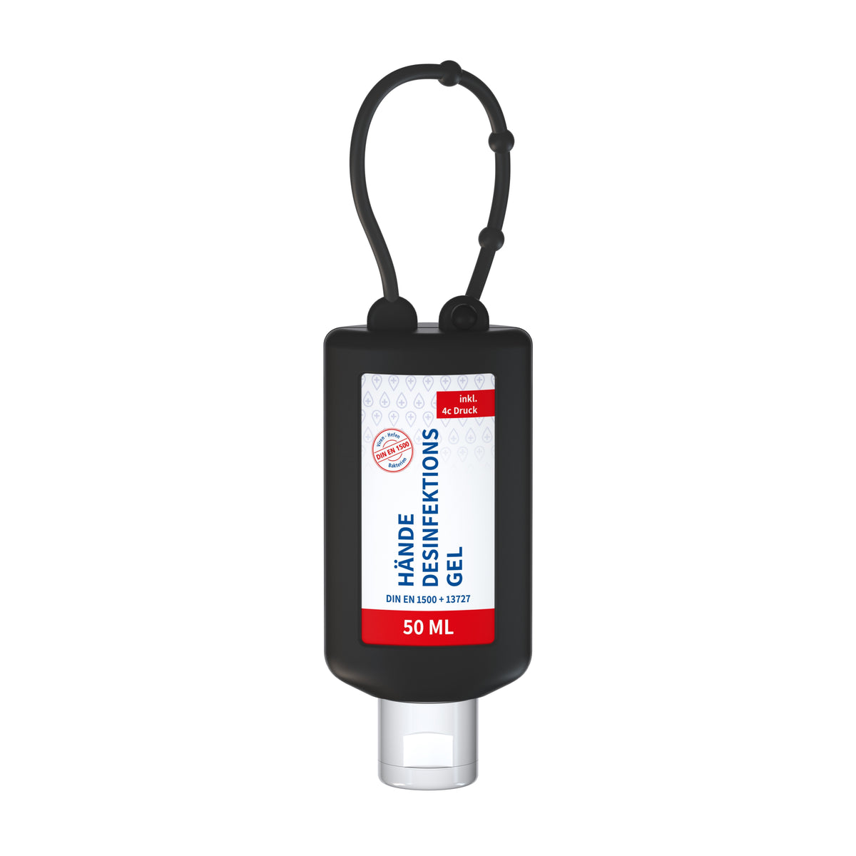 Hände Desinfektionsgel 50 ml Flasche zum Anhängen – Schwarz