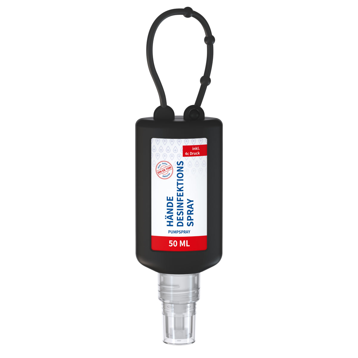 Hände Desinfektionsspray 50 ml Flasche zum Anhängen – Schwarz