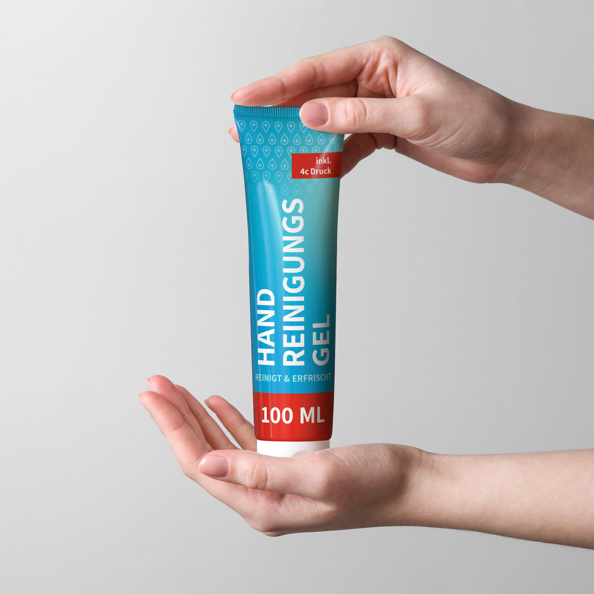 Handreinigungsgel 100 ml Tube vollflächig bedruckt