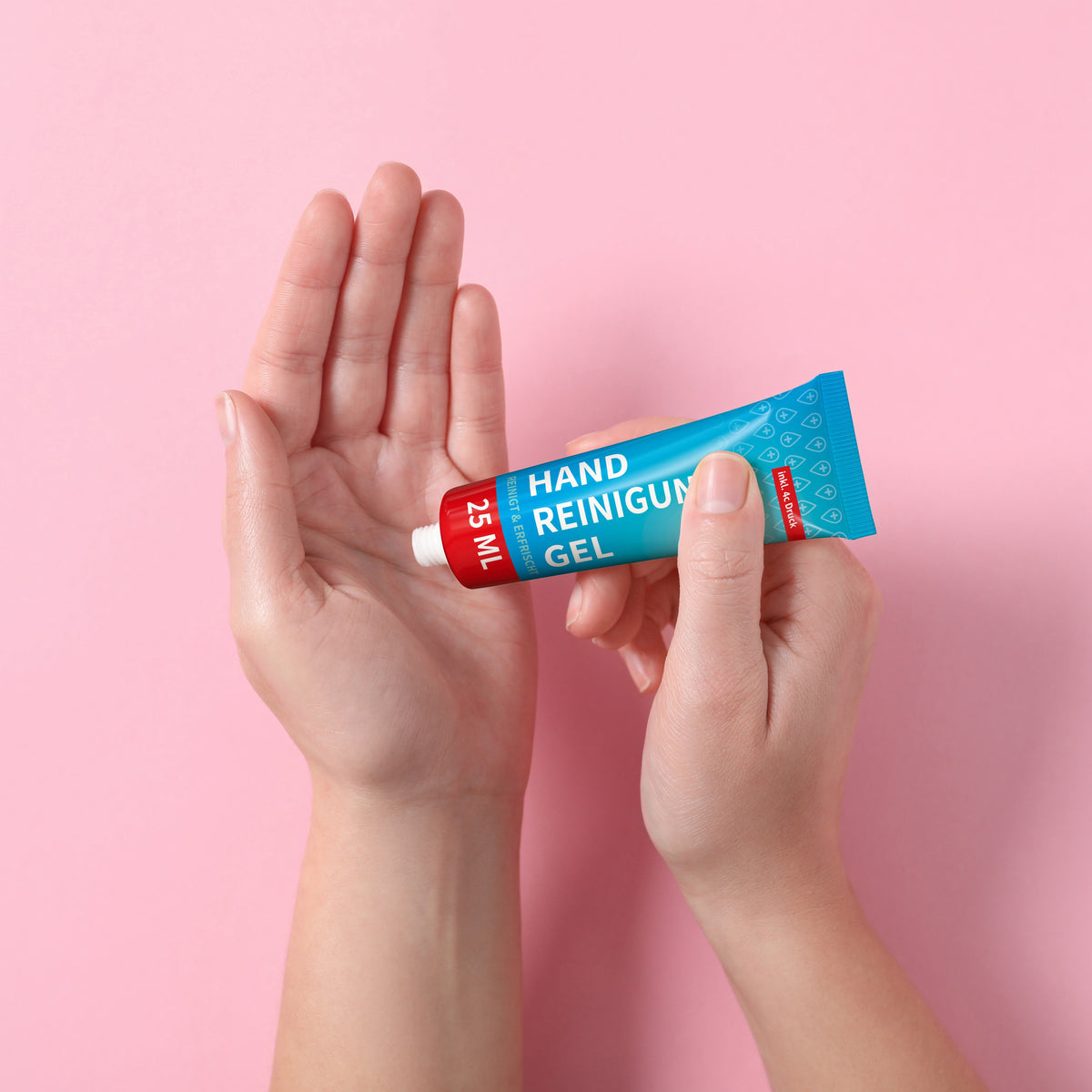 Handreinigungsgel 25 ml Tube vollflächig bedruckt