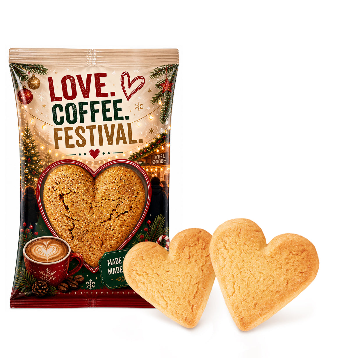 Herz Kaffeekeks im bedruckten Werbetütchen