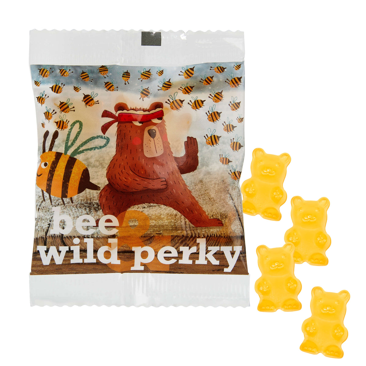 Honig Bärchen Fruchtgummi lose neben dem Werbetütchen