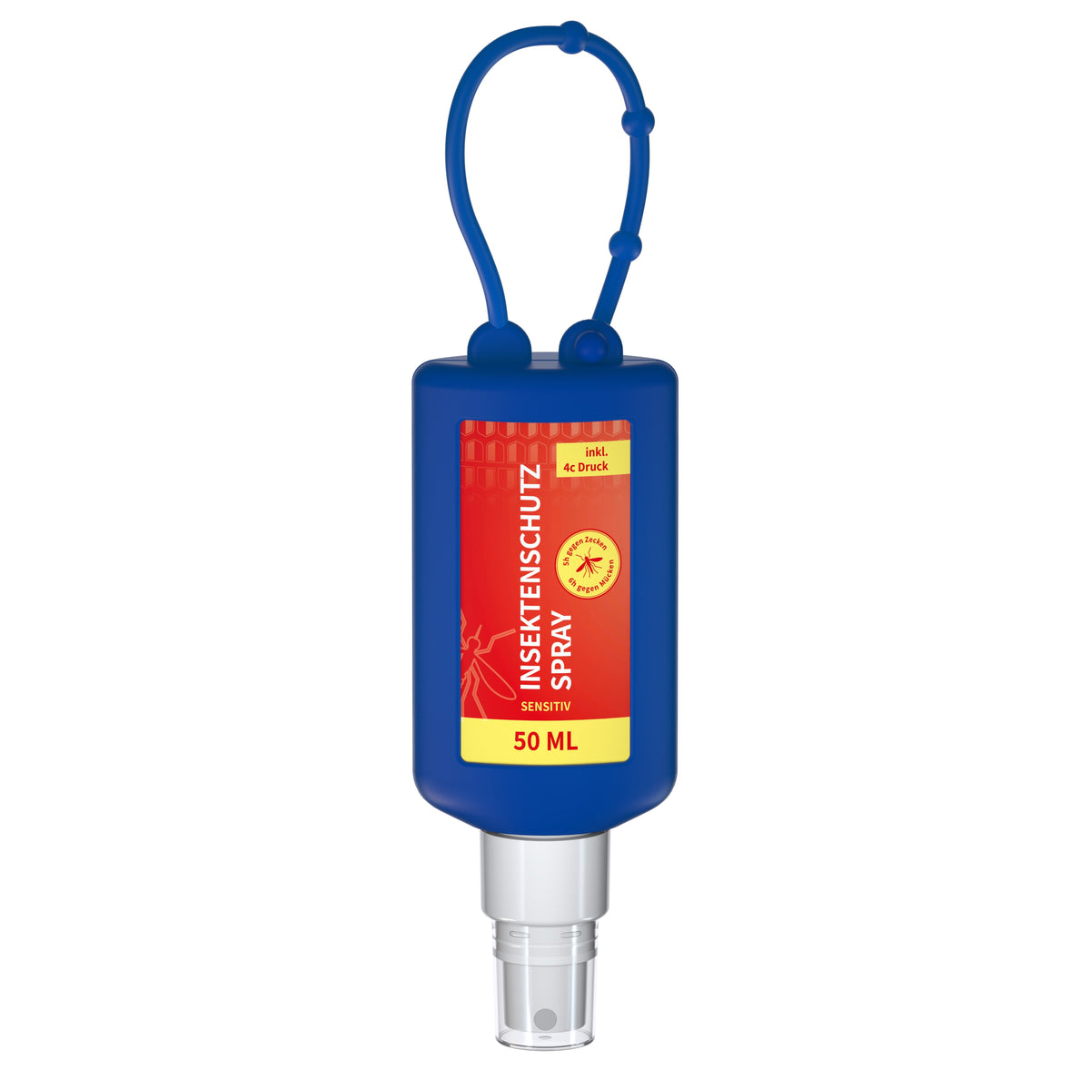 Insektenschutzspray 50 ml Anhängeflasche mit Silikonhülle – Blau