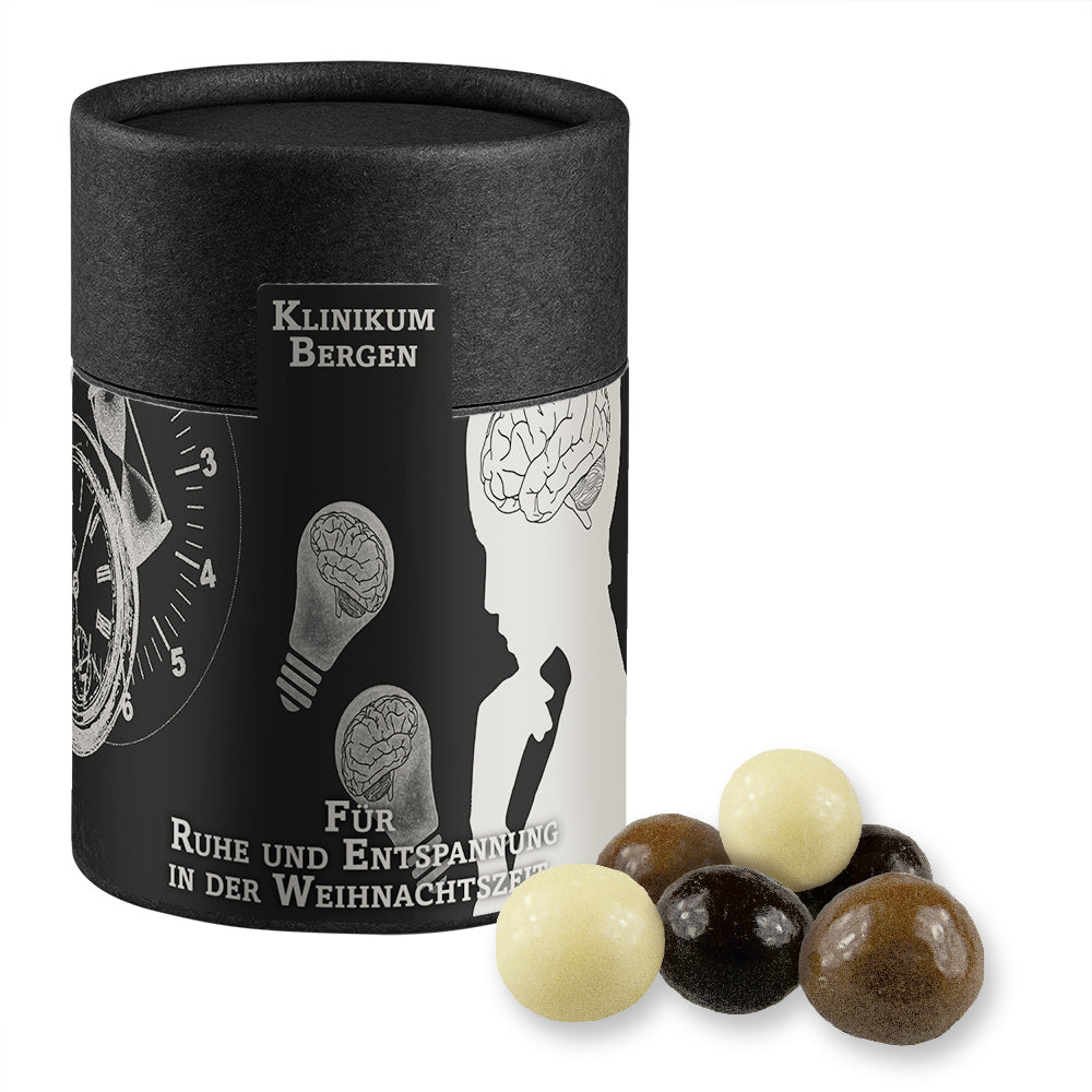 Knusperkugeln und Mandeln in der schwarzen Dose – Knusperkugeln Mix, ca. 50 g