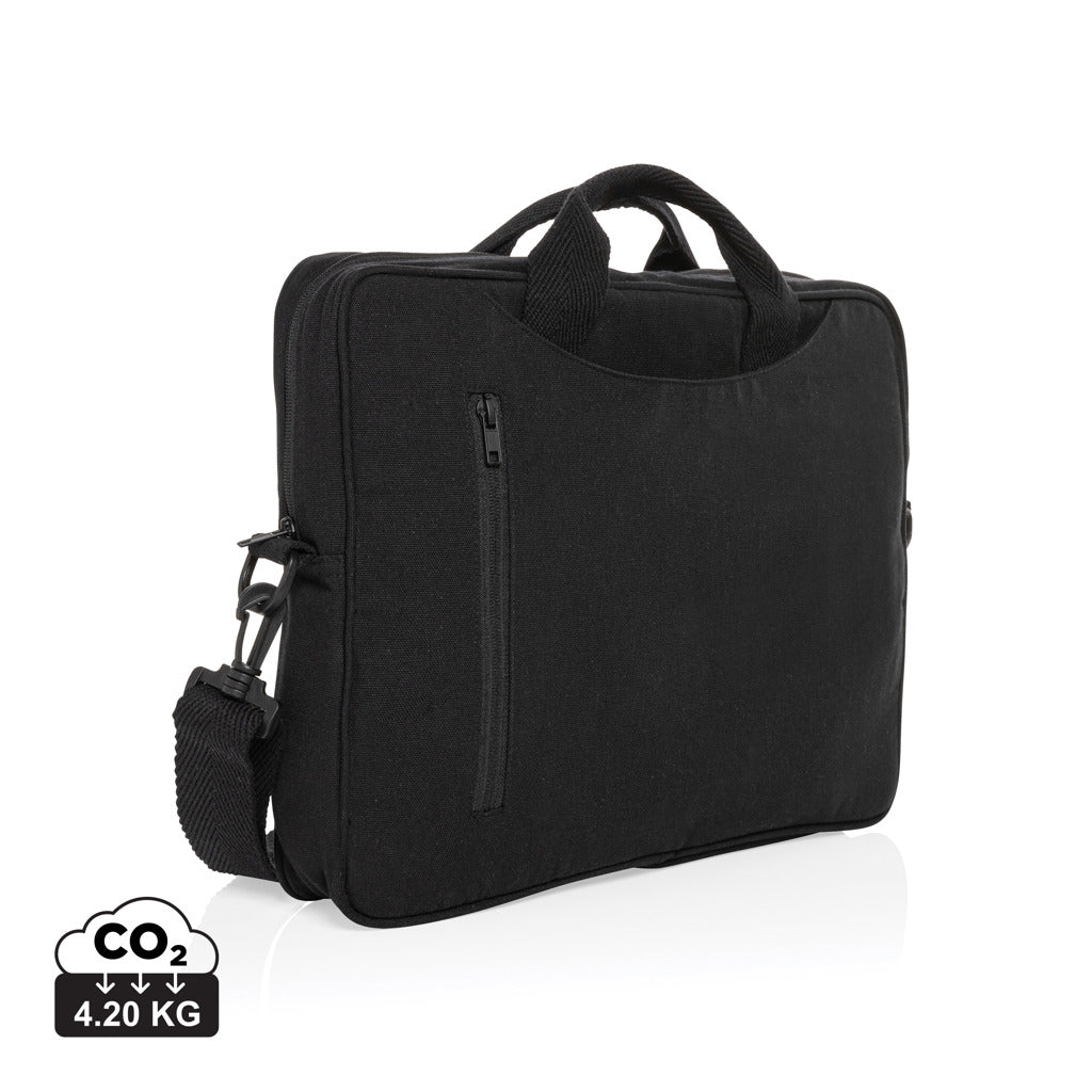 Laluka AWARE™ 15.4" Laptop-Tasche aus recycelter Baumwolle – schwarz