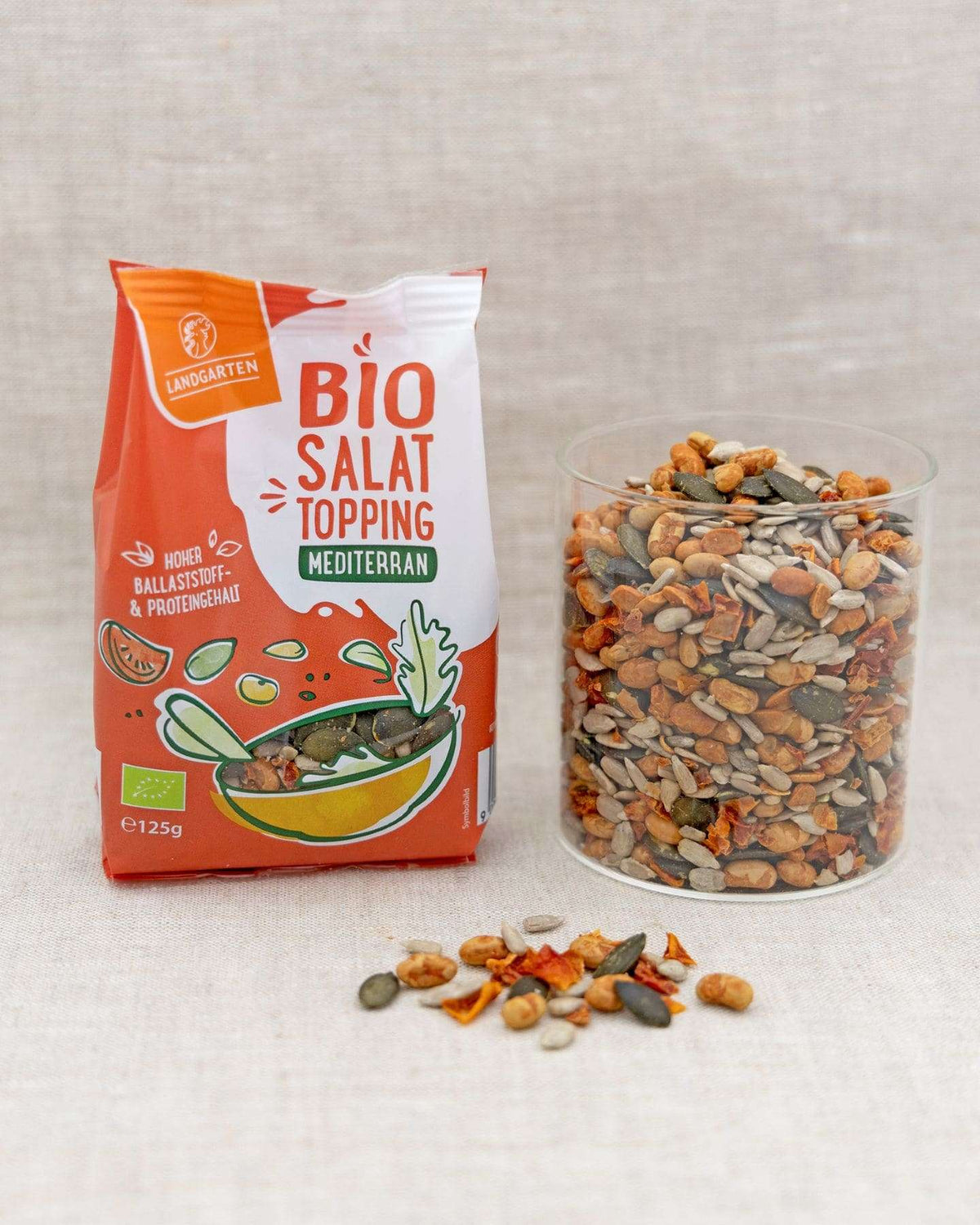 LANDGARTEN Bio Salattopping mediterran 125 g mit Logo Button