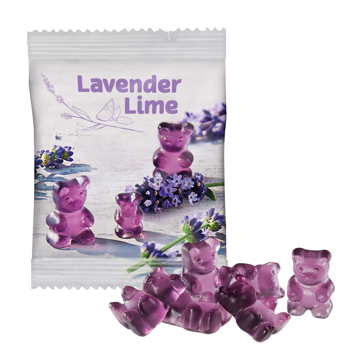 Lavendel Limette XXL Bärchen im bedruckten Werbetütchen