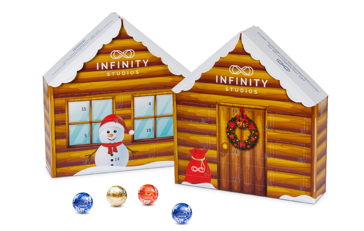 Lindt Lindor Adventskalender in Hausform, bedruckt