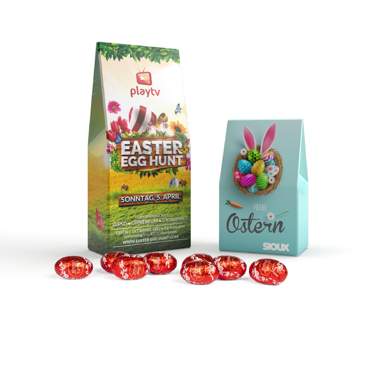 Lindt Lindor Ostereier in bedruckter Standbodenkartonage