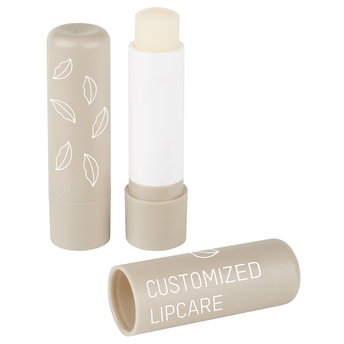 Lippenpflegestift in Weiß, Sand oder Schwarz mit Logo – Sand