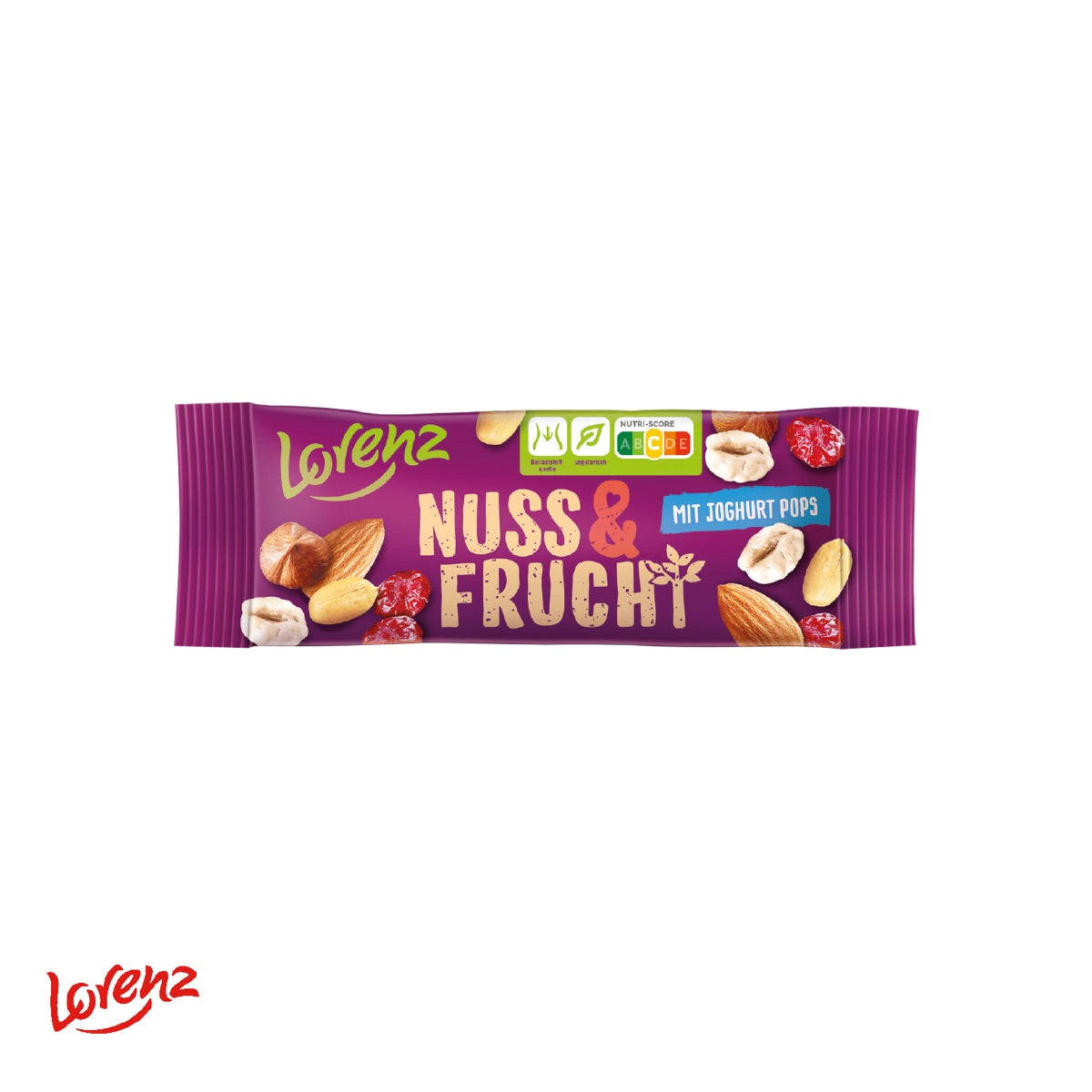 Werbeschuber mit Packung Lorenz Nuss und Frucht