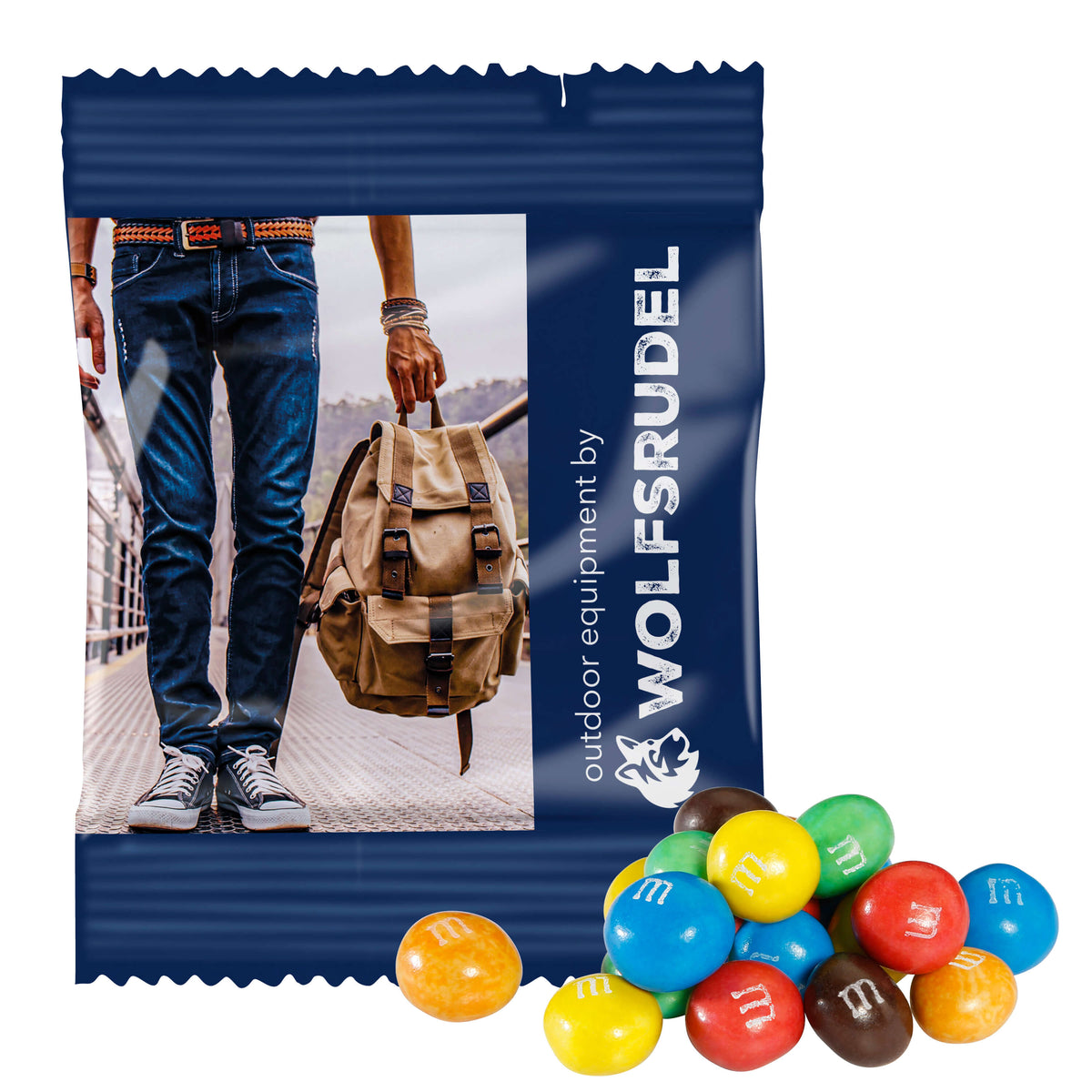 M&M’S Crispy Schokolinsen im Werbetütchen mit Logo auf der Vorderseite
