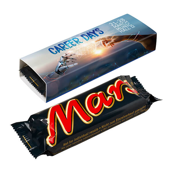 Mars Riegel im Werbeschuber aus Karton mit Firmenlogo